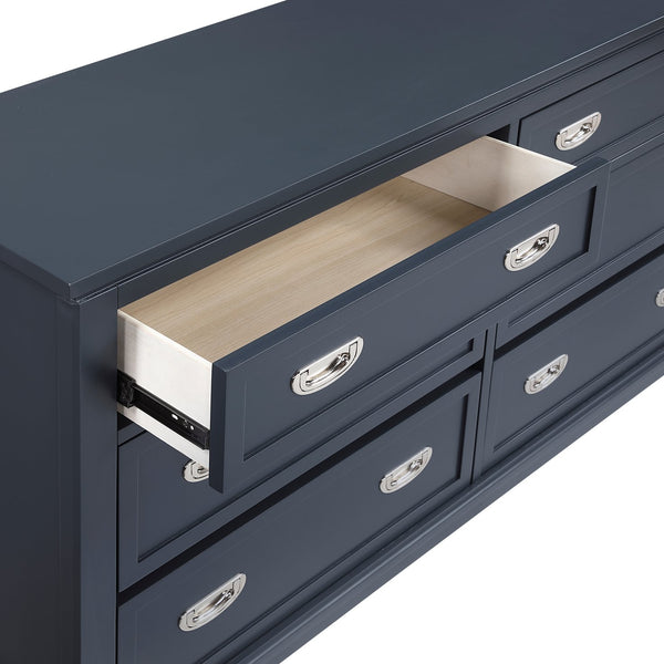 English Elm Navy Six Drawer Wooden Dresser with Dovetail Joinery and Nickel Pulls for Bedroom B011P462895