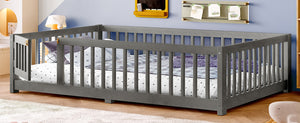 English Elm Twin Floor Bed Solid Pine Frame with Guardrails and Door for Safe Kid Sleep W1580P433578