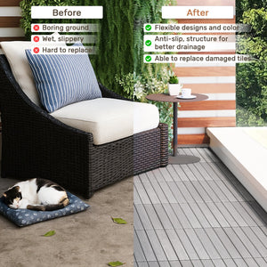 English Elm 30 Interlocking Deck Tiles 12" Square Acacia Hardwood Striped Outdoor Flooring Waterproof DIY Light Gray W2391P276695