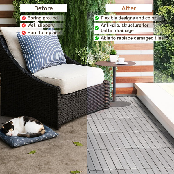 English Elm 30 Interlocking Deck Tiles 12" Square Acacia Hardwood Striped Outdoor Flooring Waterproof DIY Light Gray W2391P276695
