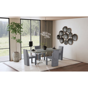 English Elm Savona Rectangular Faux Marble Dining Table with Chrome Double Pedestal Seats Six B062S01674