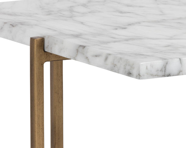 Sunpan Solana Coffee Table – Stunning Marble Look Top with Antique Brass Base for Modern Living Spaces Rectangular - 47W x 23.5D x 15.75H