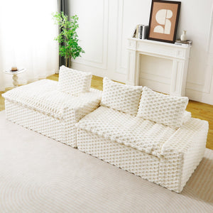 English Elm White Turtle Velvet Convertible Sofa: Stylish L-Shape Twin-Seat With Left Chaise For Cozy Lounging W3371S00037-GIGA