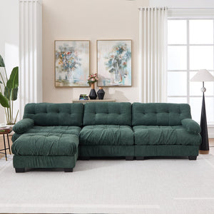 English Elm Modular Cloud Sectional Sofa Flannelette Deep Seat L Shape with Movable Ottoman Green W2120S00035