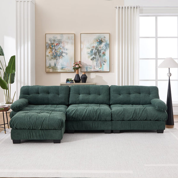 English Elm Modular Cloud Sectional Sofa Flannelette Deep Seat L Shape with Movable Ottoman Green W2120S00035