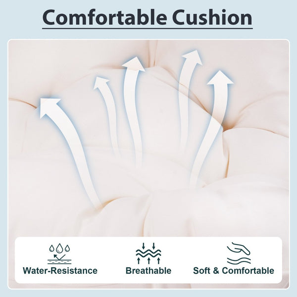 English Elm Outdoor Rattan Egg Swing Chair – Stylish Off-White Hanging Chair With Cushions & Durable Frame W2500P364236-GIGA