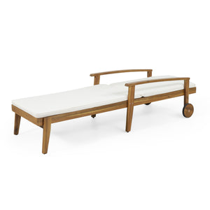 English Elm Jason Outdoor Acacia Wood Chaise Lounge with Adjustable Recline and Slat Design Teak+ Beige N769P363844N