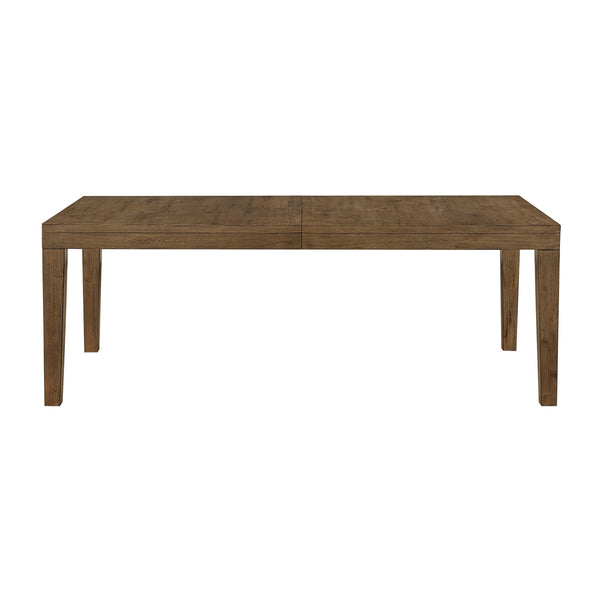 English Elm Brown French Oak Veneer Extendable Dining Set with Upholstered Chairs for Five B011S02333