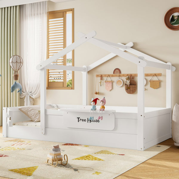 English Elm Twin Low Loft Bed Solid Pine Frame with Built-in Led Lighting and Storage Shelves Light White W1580P396330