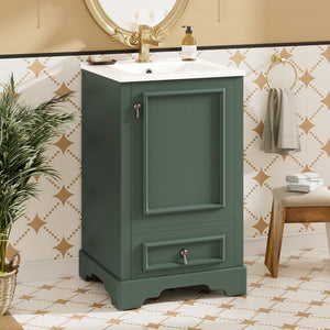 English Elm 20 Inch Bathroom Vanity with Ceramic Sink, Soft-Close Door, Adjustable Shelf, Smart Storage Organizing Design Green N729P299505F