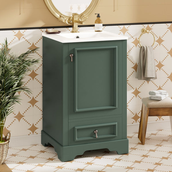 English Elm 20 Inch Bathroom Vanity with Ceramic Sink, Soft-Close Door, Adjustable Shelf, Smart Storage Organizing Design Green N729P299505F