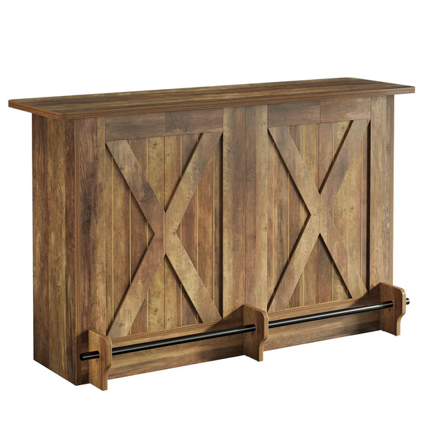 English Elm Bar Table Two Tier Industrial Metal Frame Open Shelf Home Kitchen Entertaining Stand T3971P456923
