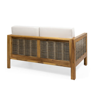 English Elm Christopher Knight Home® - Outdoor 4-Piece Acacia Wood Chat Set With Wicker Accents, Water-Resistant Cushions & Teak Finish 68942.00BGE-2_70141.00BGE