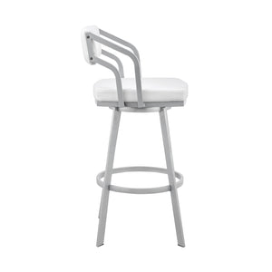 English Elm Orlen 26" Swivel Bar Stool in White Faux Leather with Silver Metal Base, 360° Comfort & Durable B2736P268623