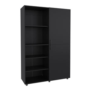 English Elm Eco Tall One-Door Armoire with Hanging Rod & Hidden Shelves, 72" Slim Freestanding Wardrobe, Black Wengue Finish B200S00428