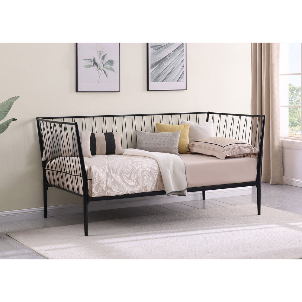 English Elm Vertigo Powder-coated Metal Twin Daybed with Slatted Backrest for Modern Spaces B062S01656