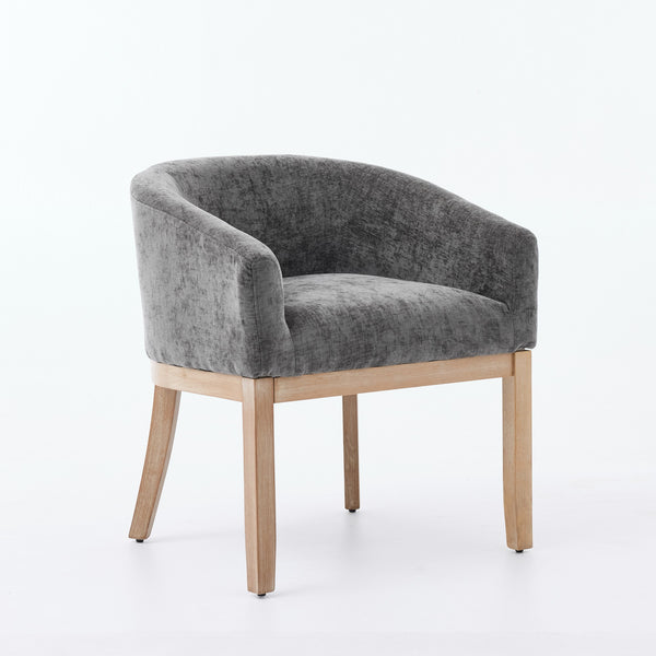English Elm Mid Century Barrel Accent Chair Chenille Upholstery Rubberwood Legs Dining Room Gray W1143P449341