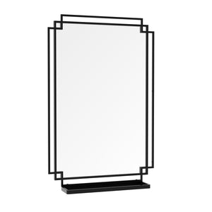 English Elm 24*36 Ines Black Iron Frame Wall Mirror with Integrated Shelf for Bath or Bedroom W708P421807