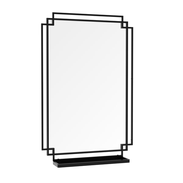 English Elm 24*36 Ines Black Iron Frame Wall Mirror with Integrated Shelf for Bath or Bedroom W708P421807