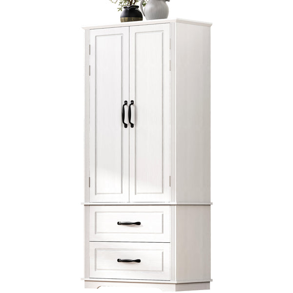 English Elm K&K 71" Farmhouse Pantry Cabinet with Embossed Texture, 2 Drawers, 8 Door Racks, Adjustable Shelves, Anti-Tip Stability Ameican White Oak N707P254905W