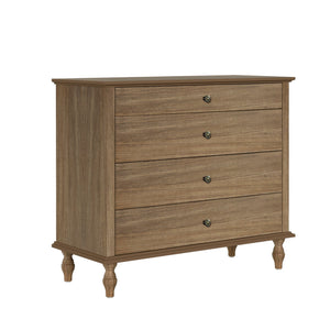 English Elm Large Antique Style 4-drawer Chest with Crown Molding Roman Legs Bedroom Storage Natural & Light Brown,Rustic Brown W1445P422421