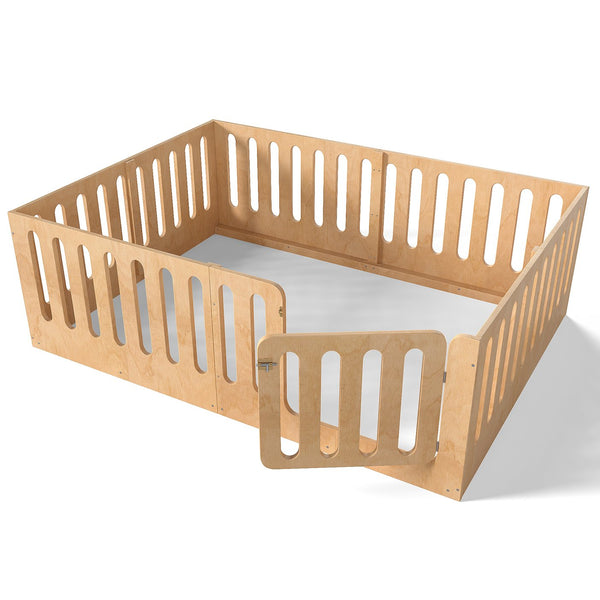 English Elm Queen Solid Pine Montessori Floor Bed for Kids with House Frame and Built-in Door Natural W5305P420640