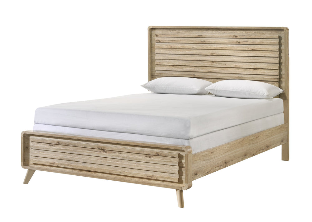 English Elm Mid-century-inspired Queen Bed with Slatted Headboard and Footboard, Warm Wood Finish, Modern Retreat Beige,Brown 65.5 L x 33 W x 8.5 H B2741S00437