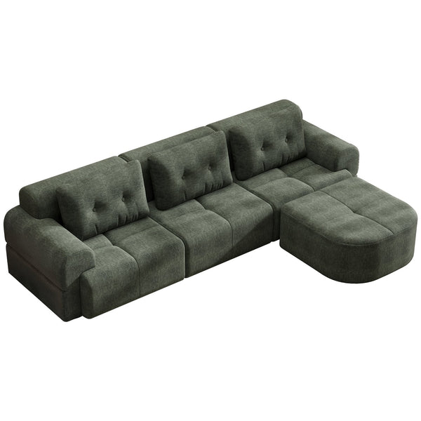 English Elm Modular Sectional Sofa with Chaise Full Foam Build Woven Fabric for Living Room Blackish Green W2379S00006