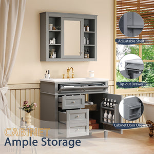 English Elm 36'' Bathroom Vanity With Medicine Cabinet - Modern Grey Storage Solution With Soft-Closing Design SW000134AAE-3