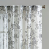 Madison Park Simone Transitional Printed Floral Rod Pocket and Back Tab Voile Sheer Curtain MP40-6775 White