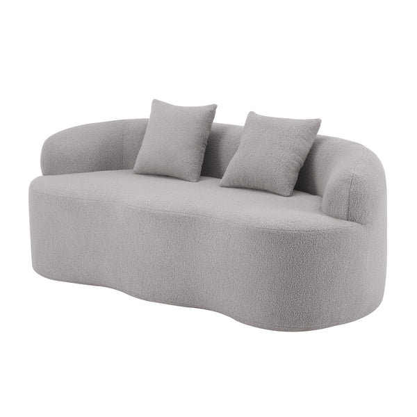English Elm Grey Curved Loveseat Sofa with Round Armrest, Plush Foam+Spring Comfort, 2 Pillows, No Assembly W3612P332453