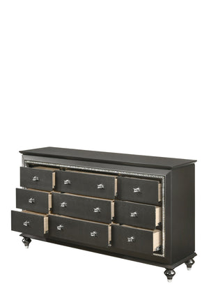 English Elm Kaitlyn Elegant Dresser with 9 Felt-Lined Drawers, Crystal Trim, Embossed Texture & Bun Legs Silver grey 70 L x 21 W x 39 H B2726P261867