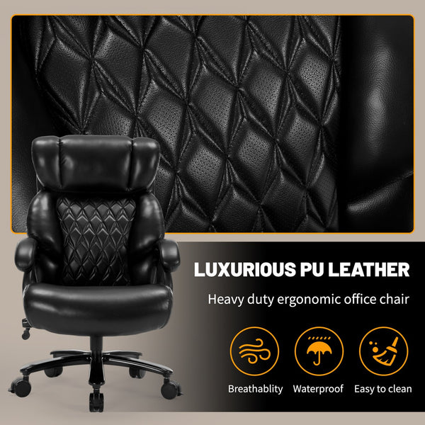 English Elm 600lbs Capacity Executive Office Chair Wide Seat Pu Leather High Back with Lumbar Support Black W5201P418328