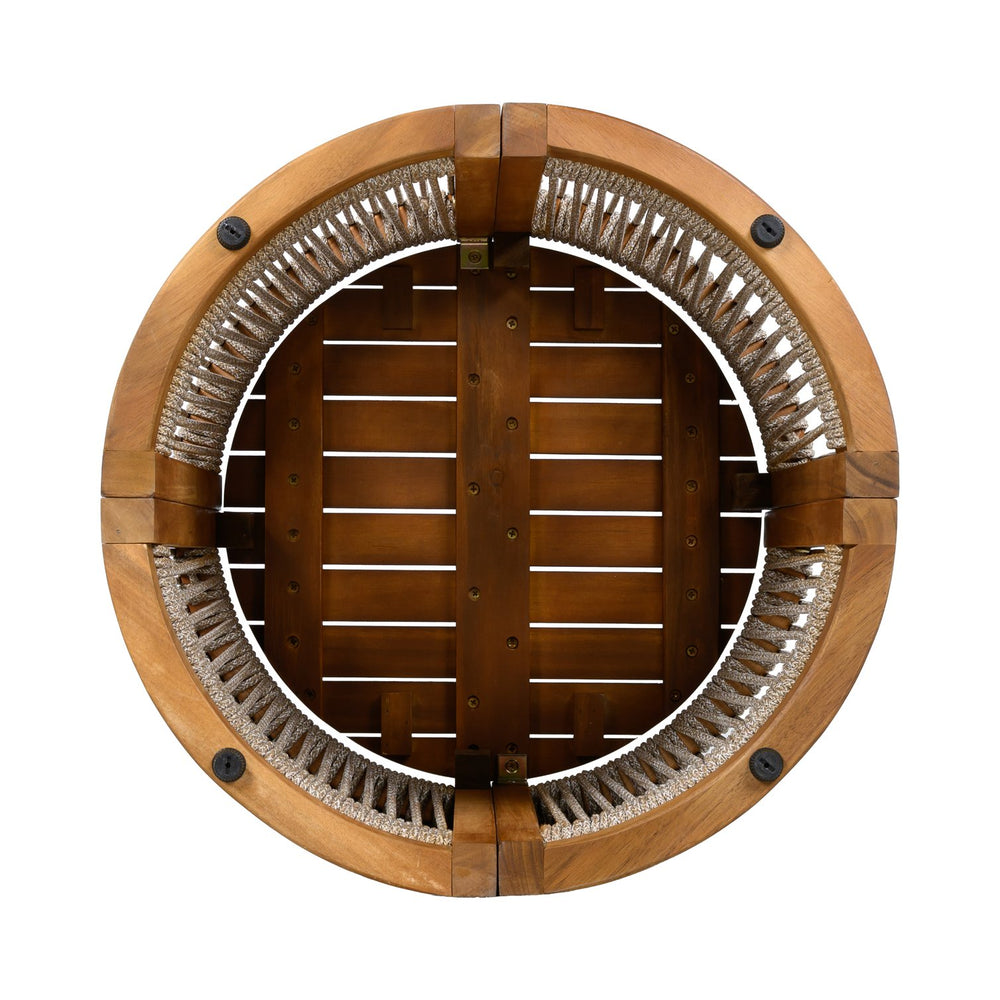 English Elm 16.9" Acacia Hardwood Outdoor Side Table with Handwoven Rope Base Boho Patio Accent N767P372781A