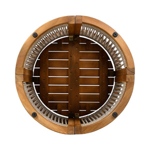 English Elm 16.9" Acacia Hardwood Outdoor Side Table with Handwoven Rope Base Boho Patio Accent N767P372781A
