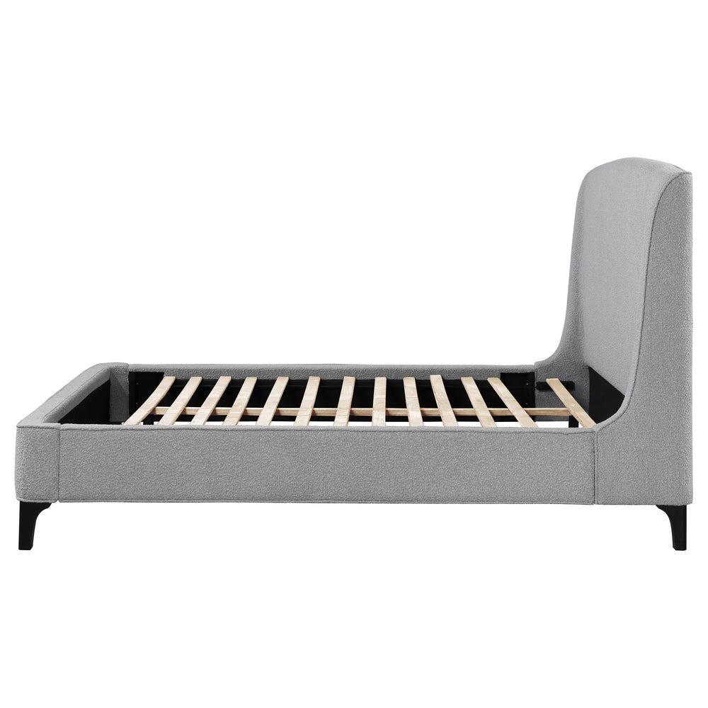 English Elm Harper Curved Upholstered Queen Platform Bed in Light Grey Fabric with Retro Splayed Feet, Modern Chic B062S01247