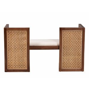 English Elm Japandi Woven Jute Bench with Sculptural Hourglass Legs for Entryway or Bedroom B2750P467756