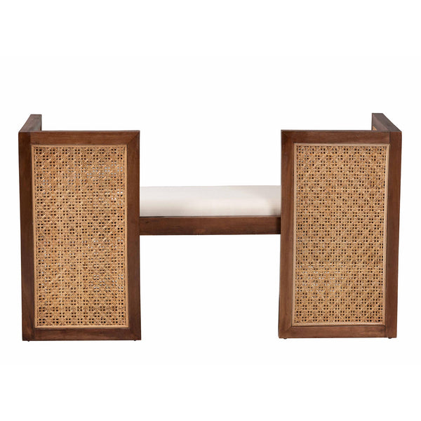 English Elm Japandi Woven Jute Bench with Sculptural Hourglass Legs for Entryway or Bedroom B2750P467756
