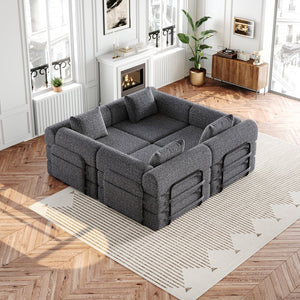 English Elm 4-seater Chenille Floor Sofa Bed with Storage Pockets and High-density Foam Fill W3505S00002