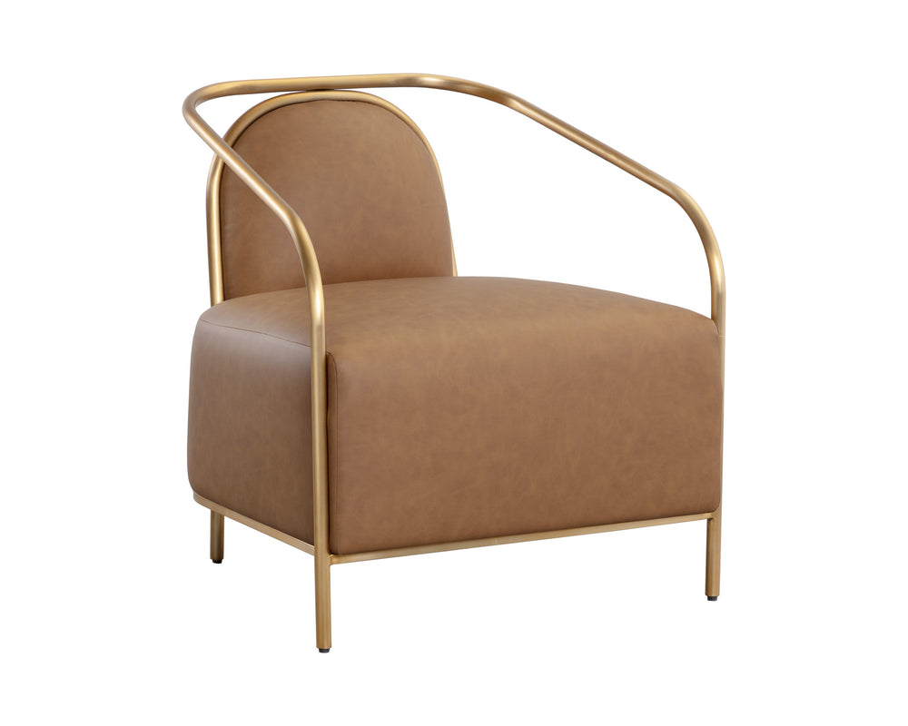 Sunpan Cicero Lounge Chair - Elegant Milliken Cognac Faux Leather & Gold Stainless Steel for Chic Spaces
