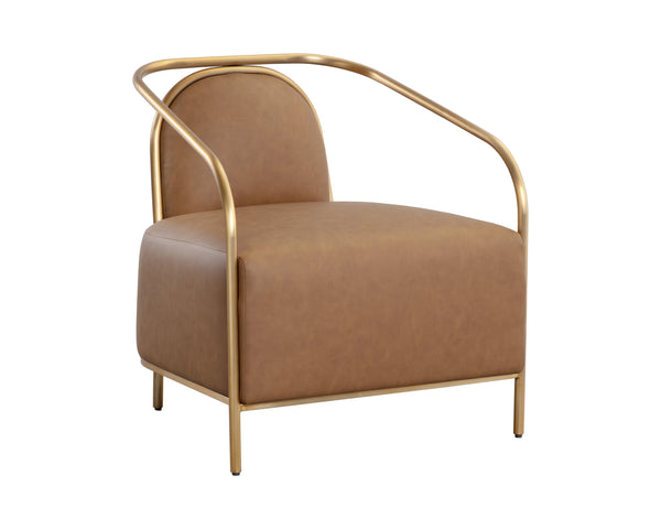 Sunpan Cicero Lounge Chair - Elegant Milliken Cognac Faux Leather & Gold Stainless Steel for Chic Spaces