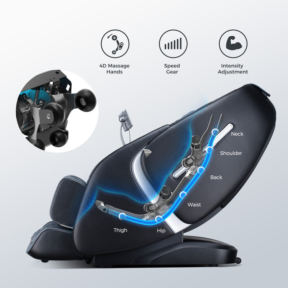 English Elm Massage Chair 4d Robotic Sl Track Zero Gravity Full Body Airbag Touchscreen Spa Recliner Black+ Gray W730P343904