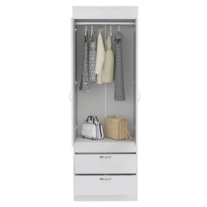 English Elm Lisboa White Armoire with Hanging Rod, Double Doors & Two Deep Drawers for Compact Organized Spaces B070P210737