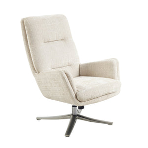 English Elm Comfortable Swivel Chair with Ottoman, Chenille Upholstery, Silver Metal Base, Plush Modern Comfort Beige 30 L x 35 W x 30 H B011P304982