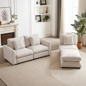English Elm MH102.2 Modular 102.2" L-Shaped Sectional Sofa with Ottoman, 3 Cushions & Pillows, Upholstered Comfort Beige W1193S00136