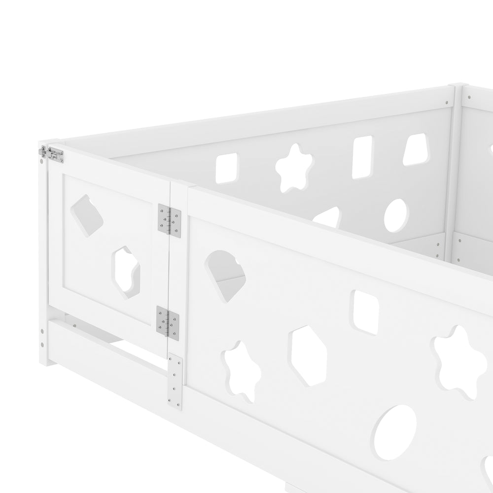 English Elm Full Size Floor Bed With Safety Guardrails & Built-In Door, Solid Wood Frame For Kids' Bedrooms & Playrooms W1820P240541
