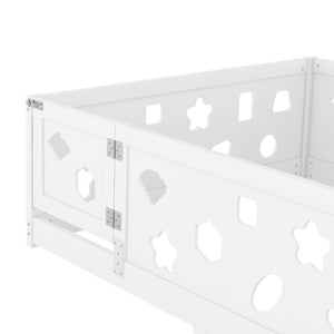 English Elm Full Size Floor Bed With Safety Guardrails & Built-In Door, Solid Wood Frame For Kids' Bedrooms & Playrooms W1820P240541