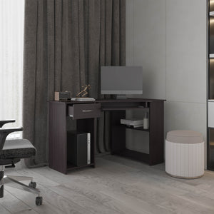 English Elm Sturgeon L-shaped Corner Desk with Drawers Shelves Melamine Wengue Home Office B097P407603