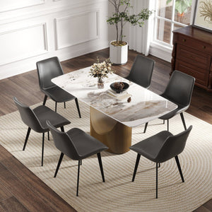English Elm 63" Modern Artificial Stone Dining Table With Curved Design, Bronze Legs & Integrated Lazy Susan W1535S00551