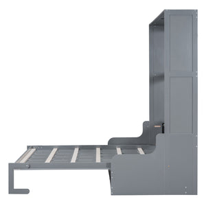 English Elm Queen Murphy Wall Bed with Integrated Chair Espresso Cabinet for Studio Apartments Gray LP000791AAE-3